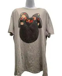 Disney  Womens SS T-Shirt Minnie Mouse Floral Gray Sz 2X PolyCotton Jersey Knit