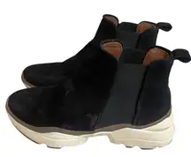 Aquatalia Sz 8 Black Suede Chelsea Ankle Boots Chunky Lug Sole Pull On Women's