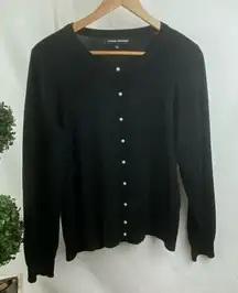 Catherine Malendrino Black Pearl Button Soft Knit Long Sleeve Cardigan Sweater L