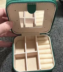 Green Travel Jewelry Box with Mirror