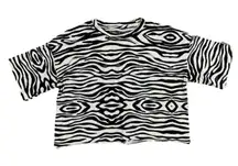 Grayson Threads Zebra Print Black White Short Sleeve Crop Top Large 100% Cotton