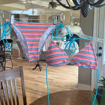 Colorful striped Terry Cloth Like String Bikini