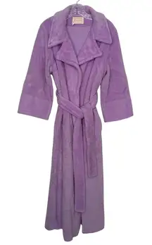 Vintage 70s Sears Lilac Plush Robe At Home Wear Belted Long Lounge medium
