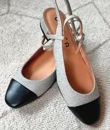 NWOB Unisa Silver Sparkle Cap Toe Slingback Flat sz 7