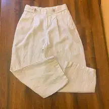 Nicole Miller Trousers 10 Cream/Khaki Relaxed Fit 100%Linen Pockets