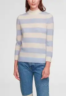 White + Warren Mariner Mockneck Sweater WHITE/ BLUE Stripes - M