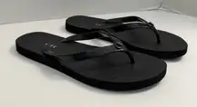 Coach Sandals Abbigal Flip Flops Logo Medallion Travel Beach Cruise Black Silver