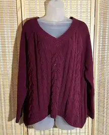 Arizona Jean Co Burgundy Red Loose Cable Knit Vneck Soft Sweater X Large