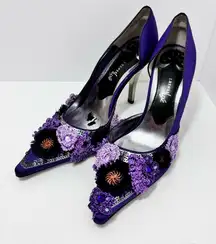 J. Renee Luxe decorated purple floral satin heels‎ size 7.5
