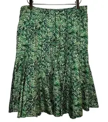 Nine West 100% Silk Midi Skirt Green Sz‎ 4 Trumpet Y2K Fairy Cottage Forest Boho