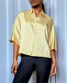 Mango  Yellow Polka Dot cropped button down shirt Size 2‎