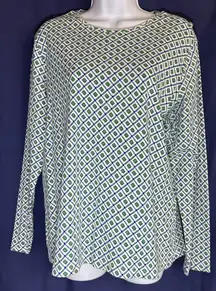 Croft & Barrow Women's Essential Long-Sleeve Crewneck Tee Green Blue Geo XL