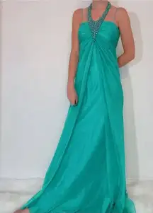 Vintage Y2K Mermaid Fairy Fantasy Cache‎ Turquoise Beaded Halter Prom Gown 4
