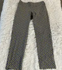 J Mclaughlin Gray Blue Gold Ring Rope Print Pull On Pants Rayon Nylon Size 6