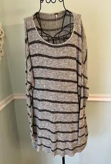 Free People Gray Black Striped Oversized Pullover Knit Slouchy Sweater $108 Sz M