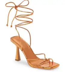 Open Edit Orange Bronze Metallic Ankle Calf Lace Strappy Sandals Size 6 NEW
