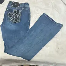 Miss Me Blue Boot Cut Jeans with Rhinestone Embellishments