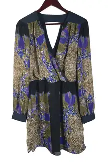 W118 by‎ Walter Baker Abstract Floral Long Sleeve Mini Dress Cut Out Size M