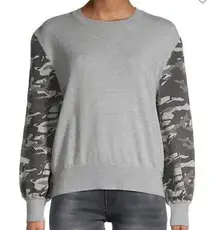 Monrow Camo Contrast Sleeve Cotton Cashmere Blend Sweater Sweatshirt