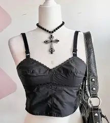 Vintage Black Bustier Corset, Y2K 2000S Retro Indie Sleaze‎ Gothic Clubwear XS