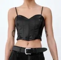 New ZARA black vegan faux leather corset bralette fashion goth top S