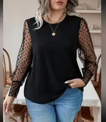 Celure Plus Size Solid Color Patchwork Crew Neck Long Sleeve Casual Top 16(2XL)