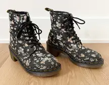 Dr. Martens Lynn Floral Fabric Heeled Lace Up Combat Boot US 6