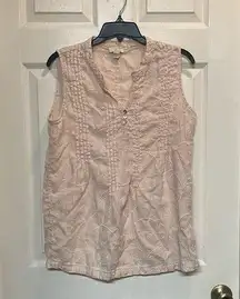 St. Tropez West 100 percent Linen Light Pink Sleeveless Embroidered Top Large