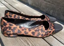 Leopard print with black cap toe slip on flats 6.5