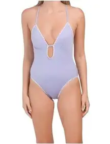 Lucky Brand Lucky‎ Brand Purple Shell Stitch Plunge Womens One Piece Swimsuit Size Medium