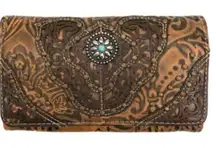 Women Western Floral Damask Medallion Crossbody Wallet