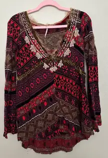 Free People World Traveler Pullover Sweater Embroidered Hippie Boho Whimsygoth