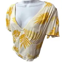 Madison & Berkeley Anaya Flutter Sleeve Midriff Leaf‎ Print Size Medium Top