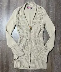 2000s‎ Y2k Say What Tan Knit One Button Long Cardigan Sweater Womens Size Medium