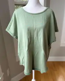 Sage Green Cotton Terrycloth Relaxed Fit Short Sleecw Strappy Back Workout Top M