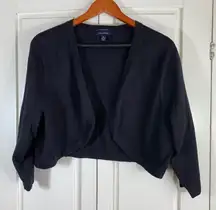 Lands End Black 1X Plus Size Supima Cotton Knit Bolero Cardigan Sweater Shrug