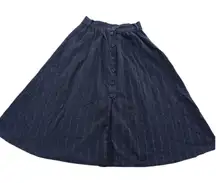 Massimo Dutti Skirt Womens‎ 36 Small Navy Blue Stripe Button Front Midi Modest