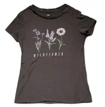 Dip Heathered Gray Wildflower T-Shirt Woman's Cut Short Sleeve Crew Neck - XS