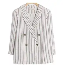 Dolan Anthropologie womens large striped blazer linen blend business casual prep