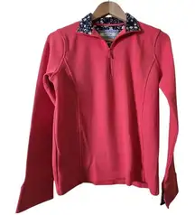 Orvis Pullover Quarter Zip Coral Pink Floral Collar Long‎ Sleeve Top Small