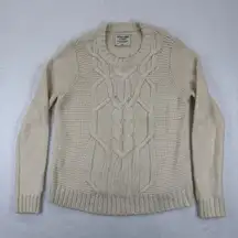 Abercrombie Fitch Cream Cable Fisherman Knit Crew Neck Sweater Women Size L
