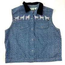 Vintage 100% Cotton Animal Print Denim Vest