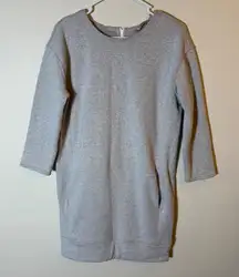 Athleta Gray Plush Tech‎ Sweatshirt Dress Size Small Back Zip 3/4 Sleeve Pockets