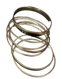 Stylish Gold-Tone Bangle Set Mixed‎ Textures Stackable Bracelets Boho Chic R-47