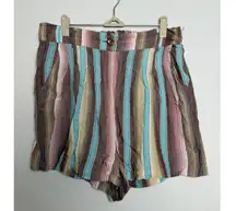 Ariat Women's High Waist Striped Print Shorts Rayon- Multicolor Size Large