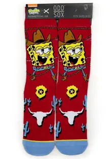 Odd Sox Spongebob Cowboy Western Crew Socks Mens Womens Nickelodeon Novelty Gift