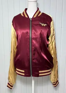 Wonder Woman Satin Jacket Women's Maroon/Gold size L  NEW‎