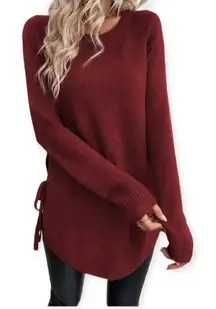 Shein SZ S Burgundy tie sweater
