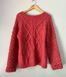 Cable Knit Chunky Sweater Alpaca Wool Pullover Garnet Hill size XL