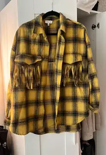 ACOA WESTERN PLAID FRINGE BUTTON DOWN